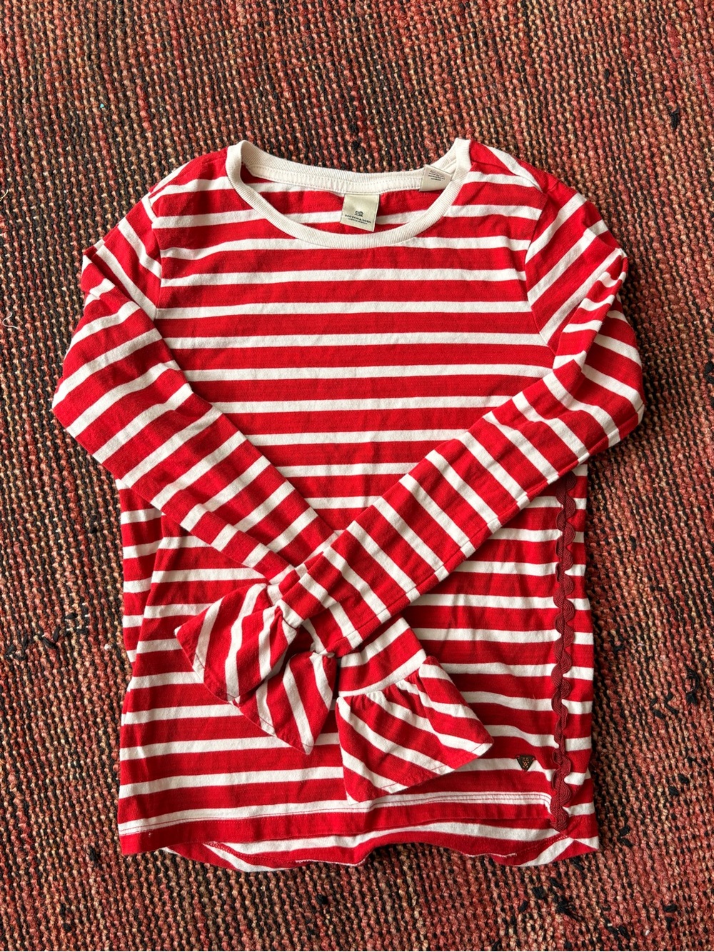 Scotch & Soda Girls' Red and White Striped Long Sleeve Top